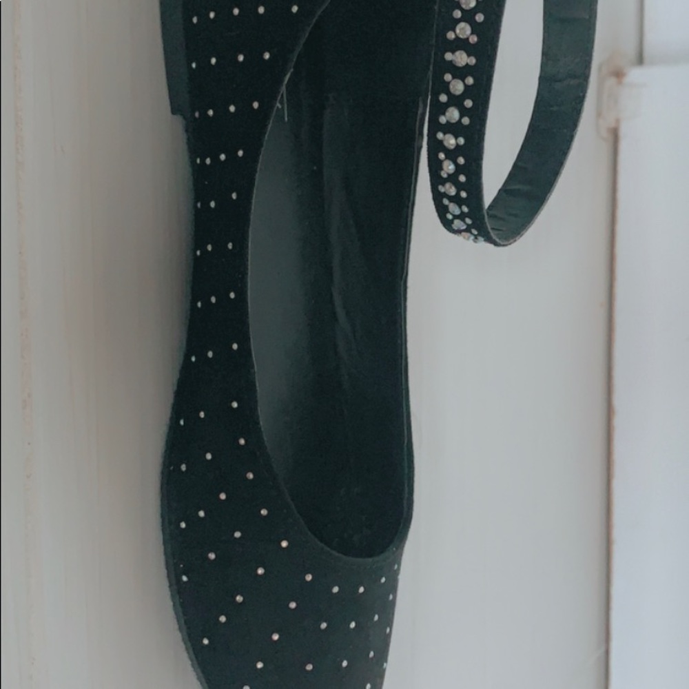 Ankle strap black rhinestone big girl flat size 5
